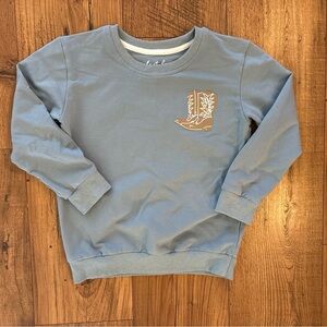 Velvet Fawn Kids Dusty Blue Sweatshirt Cowboy Boot Country Roads Take Me Home